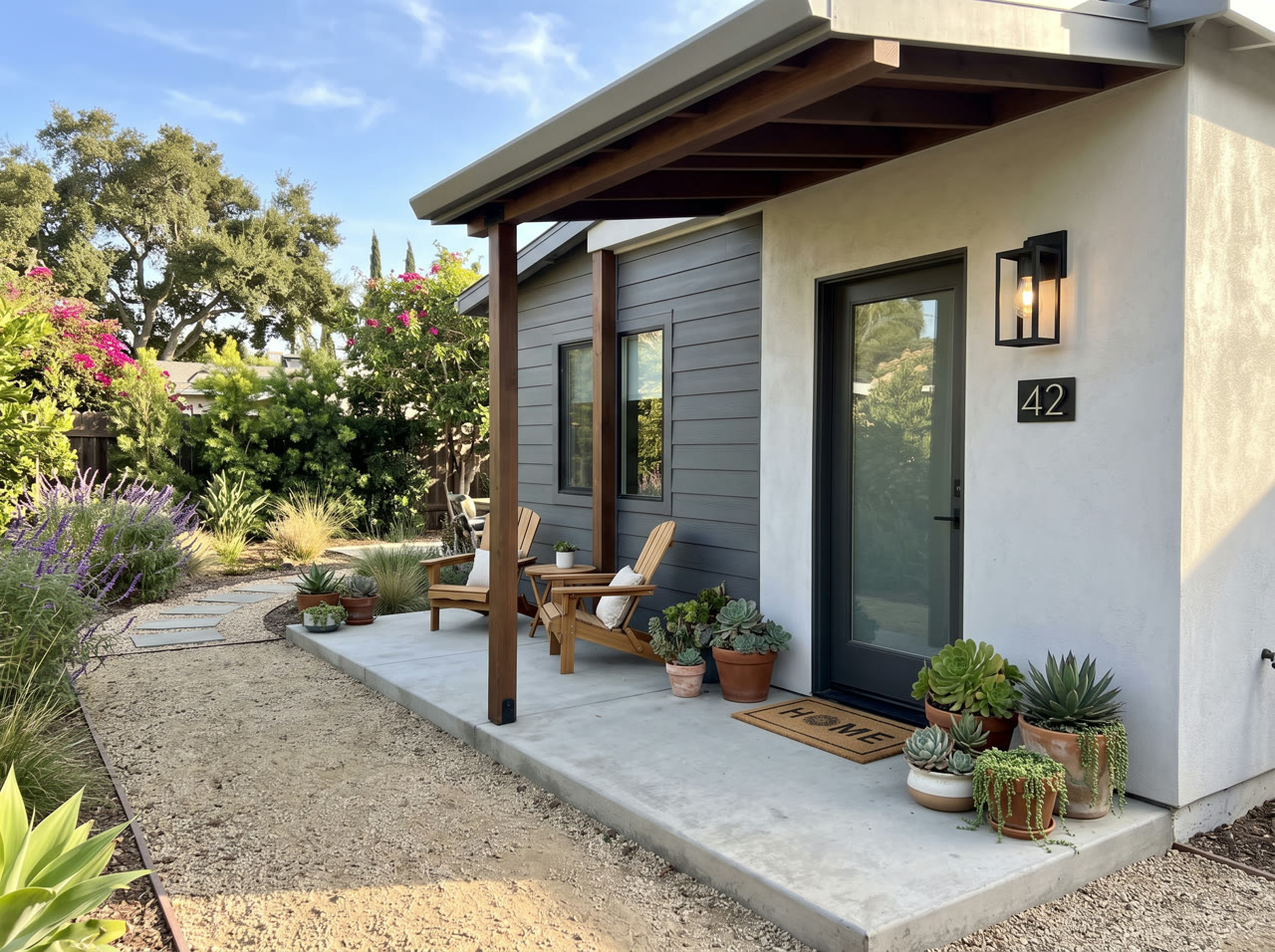 Front porch of a finished backyard ADU